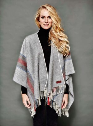 PONCHO DEIA COURT GRIS PERLE Rayures