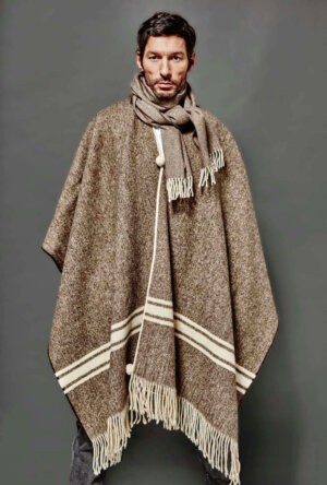 PONCHO TRADITIONNEL EPAIS BRUN /ECRU