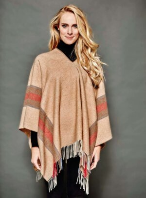 PONCHO MAYAS RAYURES CAMEL