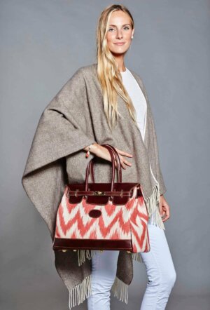 SAC CARMEN MEDIUM IKAT ROUGE CUIR FONCÉ