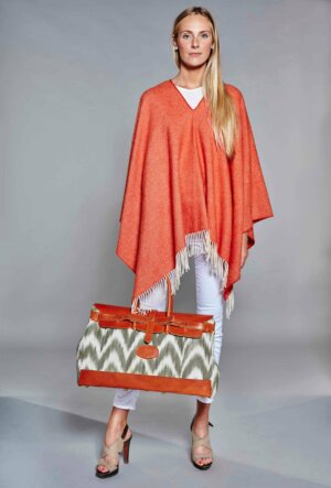 SAC PANAMA TOILE IKAT KAKI ET CUIR CLAIR