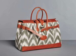 SAC PANAMA TOILE IKAT KAKI ET CUIR CLAIR