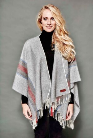 PONCHO DEIA COURT GRIS PERLE Rayures