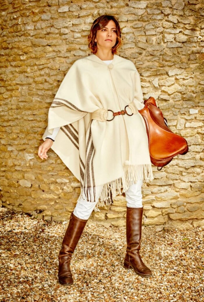 PONCHO TRADITIONNEL EPAIS ECRU/BRUN