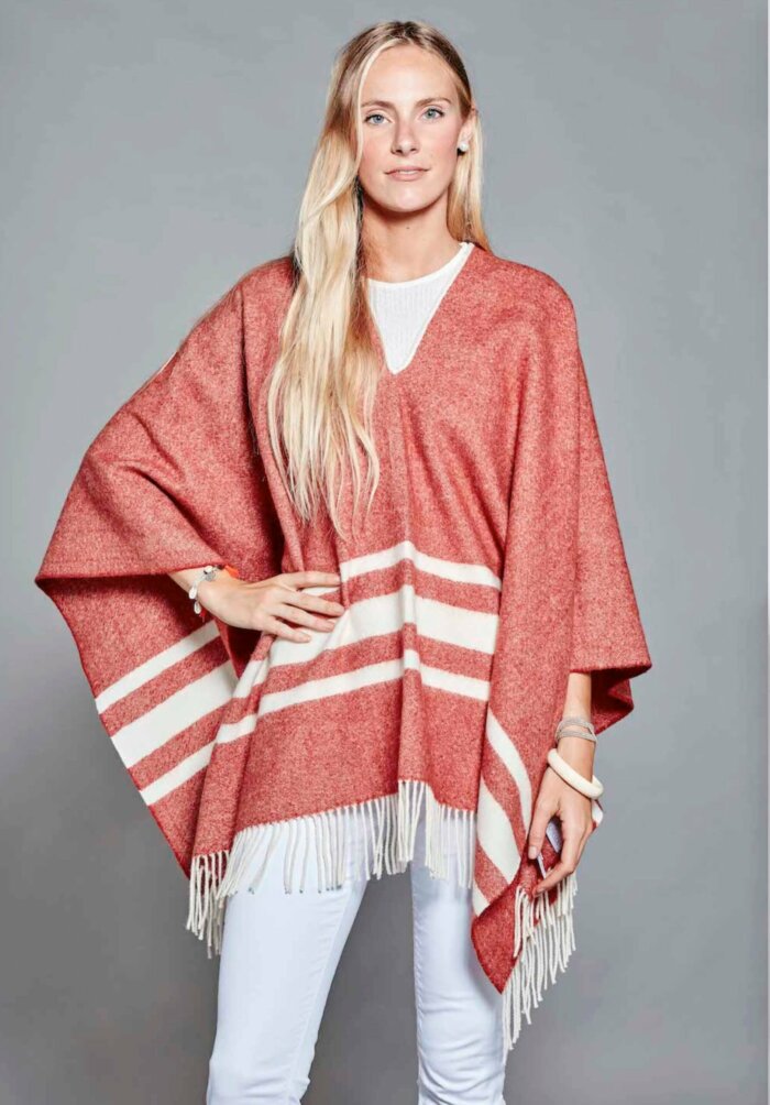 PONCHO MAYAS TEJA BRIQUE RAYURES